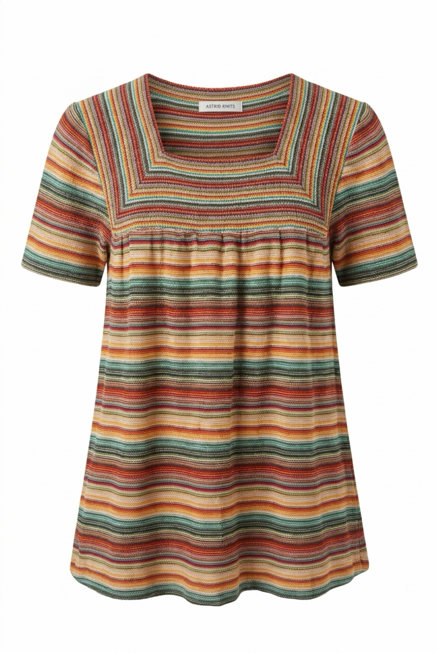 Vintage Sears Multi-Color Striped Knit Blouse Short Sleeve Square Neck